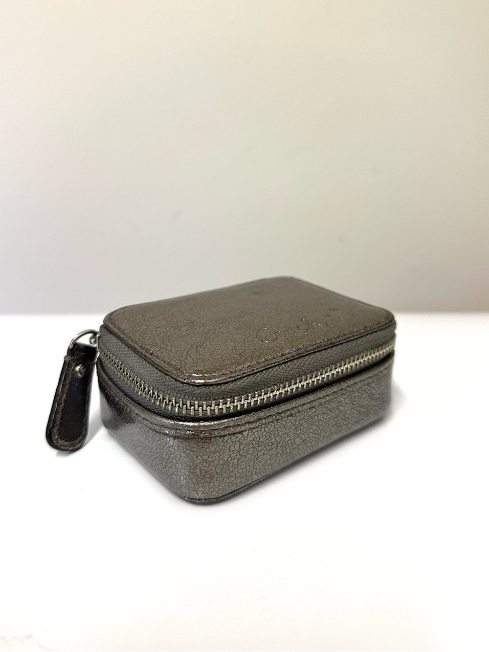 Coach Poppy Metallic Silver Rectangular Leather Travel Pill Zip Case Pouch